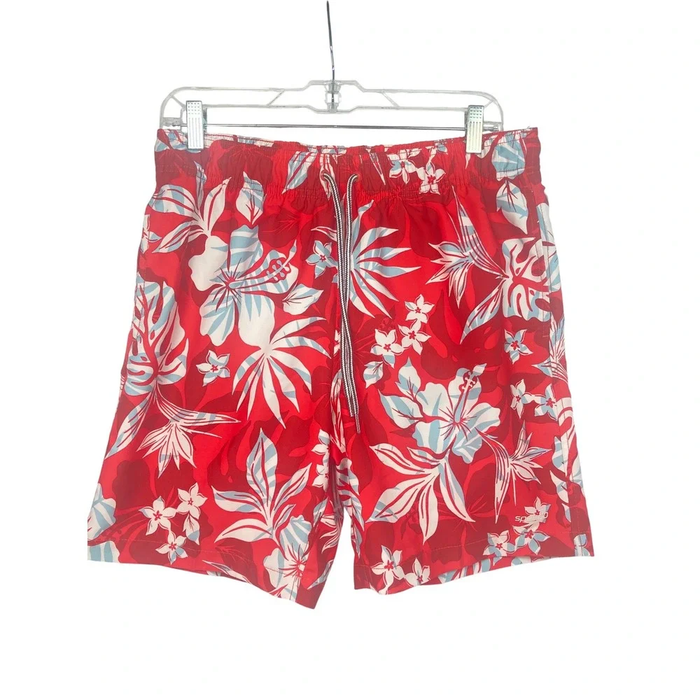 Speedo Swim Trunks Men's‎ Medium Red Tropical Floral Board Shorts